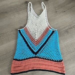 Crochet Knit Crop Tank Top Small Colorful Boho Festival Summer Swim Coverup Knit